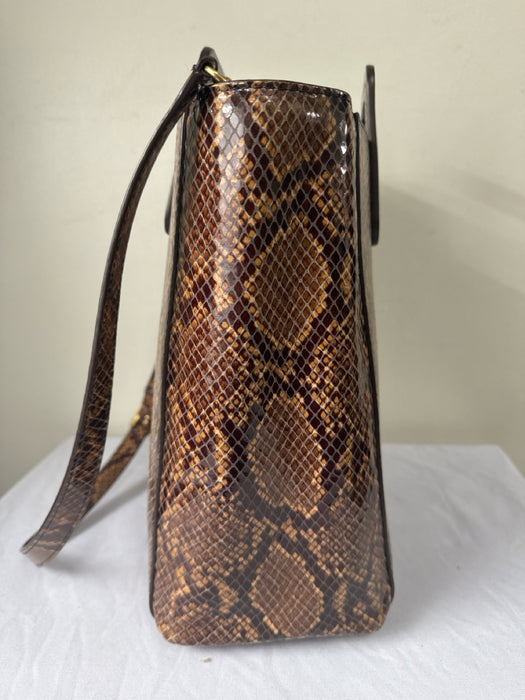 Staud Brown Print Leather Snake Embossed Crossbody Open Top Structured Bag