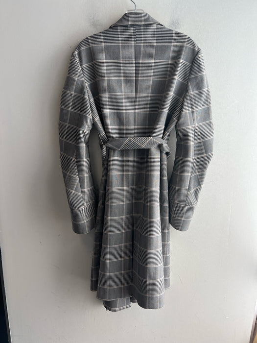 J.Ing Limited Size M Black, Cream, Tan Polyester Blend Plaid Belted Coat