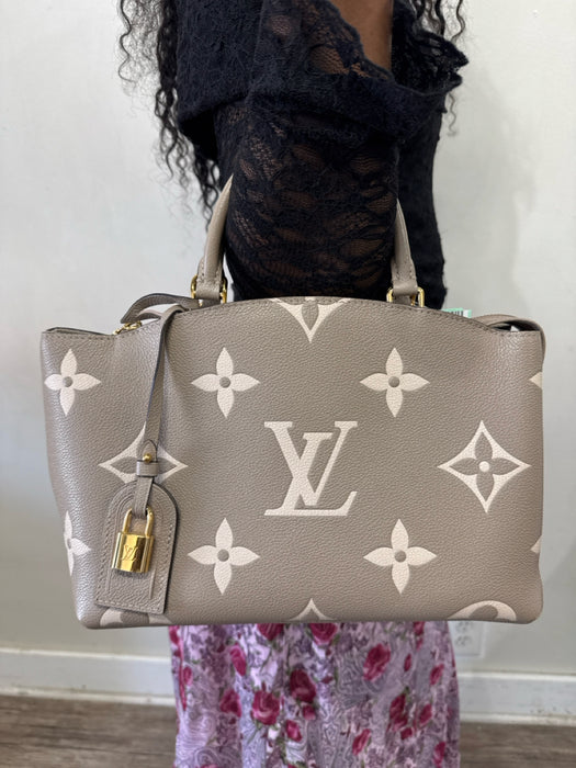 Louis Vuitton Beige & Taupe Leather Monogram Top Handles Embossed Bag