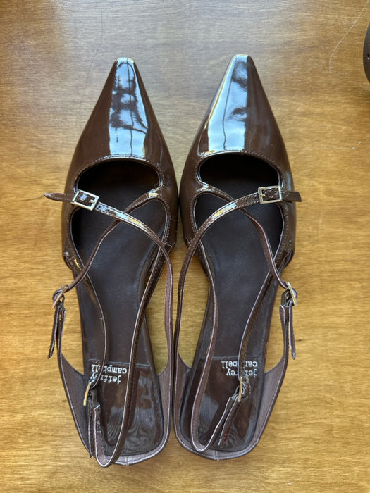 Jeffrey Campbell Shoe Size 9 Brown Patent Leather Pointed Toe Buckles Flats
