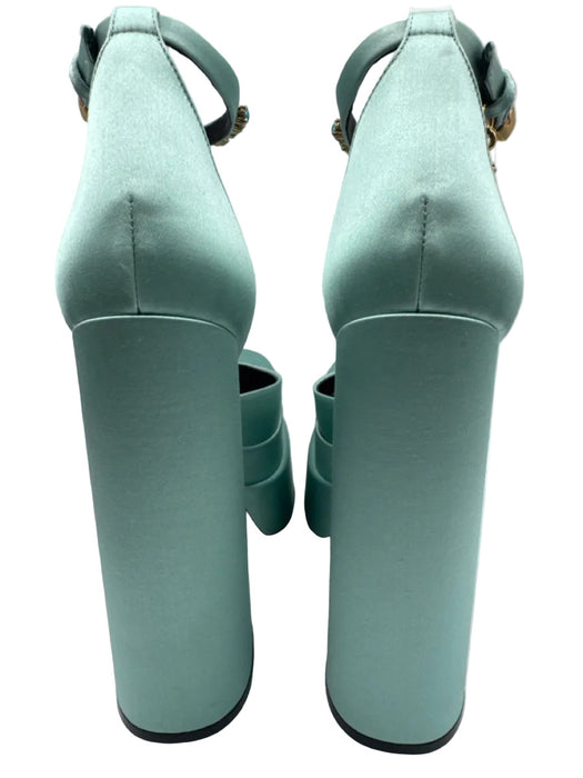 Versace Shoe Size 39.5 Seafoam Green Satin Leather Rhinestone Square Toe Pumps