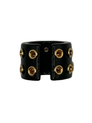 Chanel Black & Gold Resin Studded Wide Ring