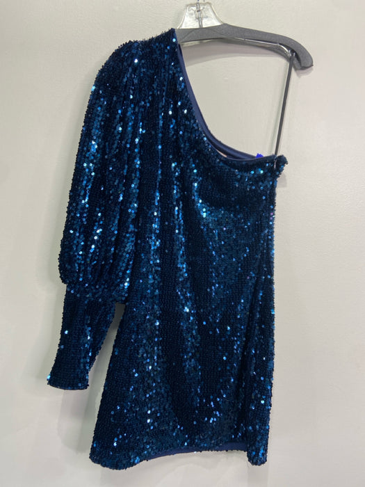 Camila Coelho Size M Blue Polyester Blend One Shoulder Fully Sequined Dress