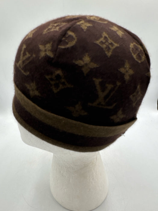 Louis Vuitton Brown and gold Cashmere & Silk Beanie Monogram Foldover Hat