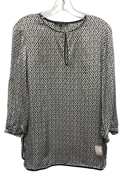 Lafayette 148 Size M White, Black & Brown Silk Printed 3/4 Sleeve Top