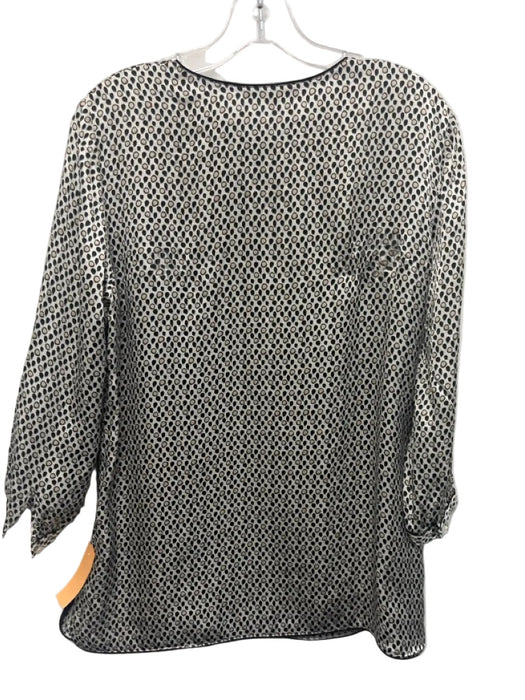 Lafayette 148 Size M White, Black & Brown Silk Printed 3/4 Sleeve Top