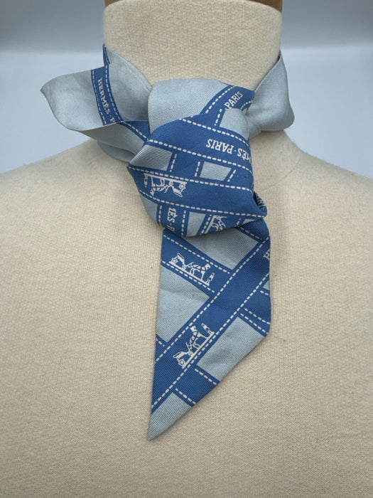 Hermes Blue Silk Neck Tie Thin scarf
