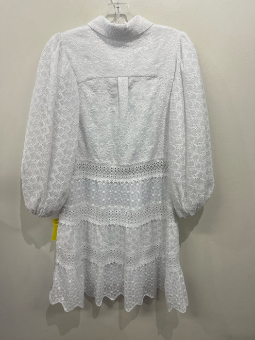 Alice + Olivia Size 4 White Polyester Paisley Eyelet 3/4 Balloon Sleeve Dress