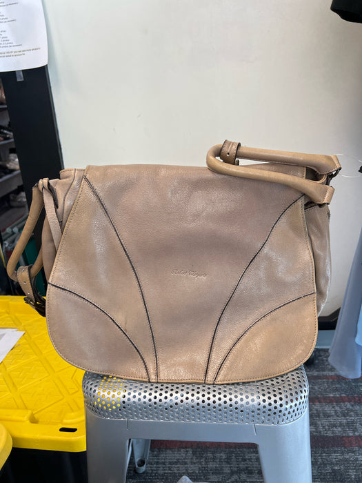 Robert Clergerie Brown Leather envelope flap Top Handle Cross Body Strap Bag