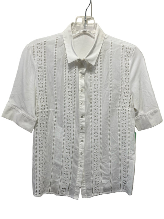 Anne Fontaine Size 42 White Cotton Blend Short Sleeve Crochet Lace Collar Top