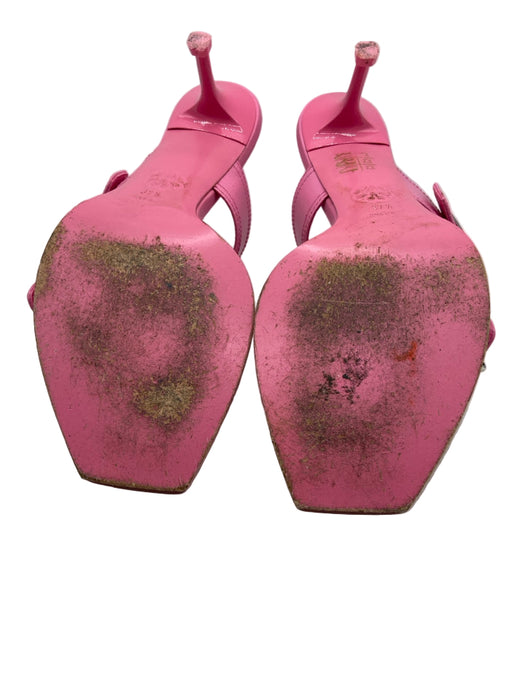 Alexander McQueen Shoe Size 37.5 Pink Leather Two Strap Buckles Mid Heel Mules