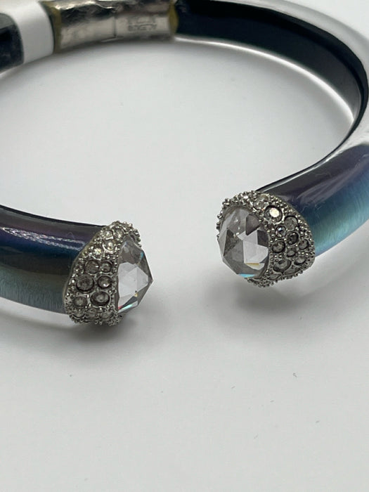 Alexis Bittar Blue & Silver Lucite Rhinestone Iridescent Hinge Closure Bracelet