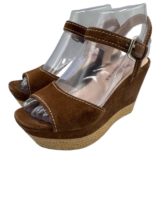 Prada Sport Shoe Size 36.5 Brown Leather Upper Suede Ankle Buckle Sandals