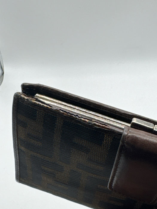 Fendi Brown Canvas & Leather Monogram Zucca Snap Button Close Coin pouch Wallets