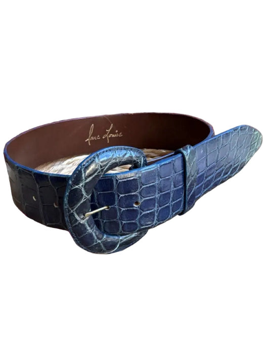 Teal & Navy Leather Croc Wide Ombre Belts