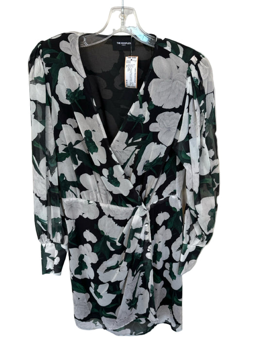 The Kooples Size 3/L Green & Black Polyester Long Sleeve Flowers Dress