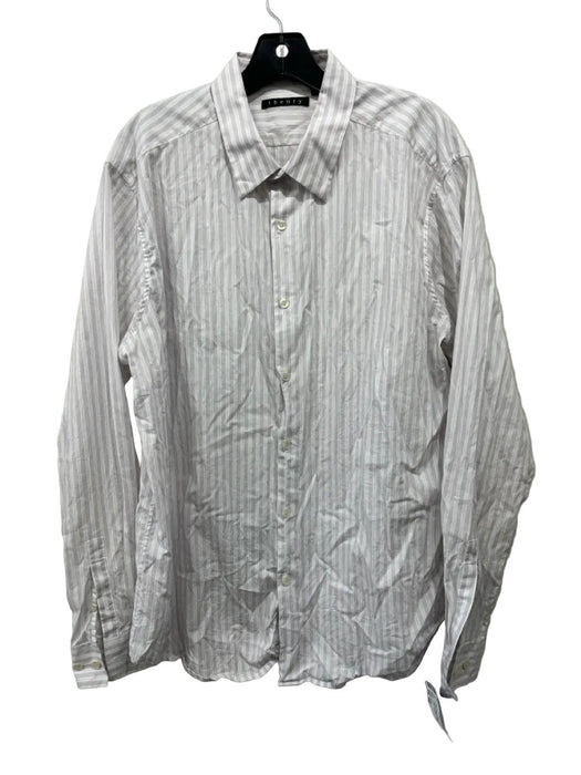 Theory Size XXL Purple & White Cotton Striped Button Down Long Sleeve Shirt