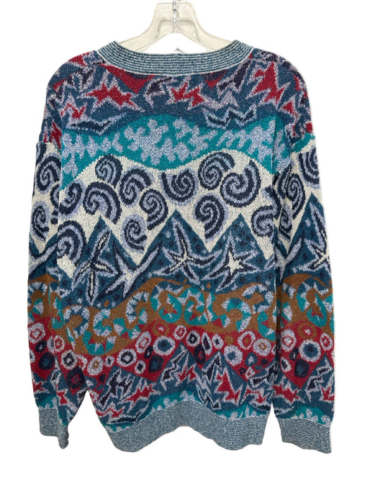 Missoni Size Est L Blue & White Cotton Blend Abstract Crew Men's Sweater