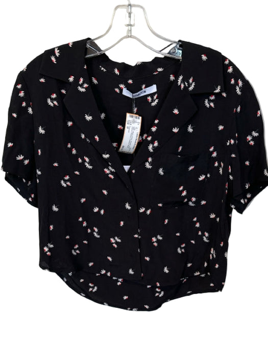 Thakoon Size M Black & Red Viscose Short Sleeve Daisies Cropped Top