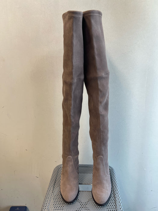 Stuart Weitzman Shoe Size 6 Gray Suede Almond Toe Pull On Over the Knee Boots