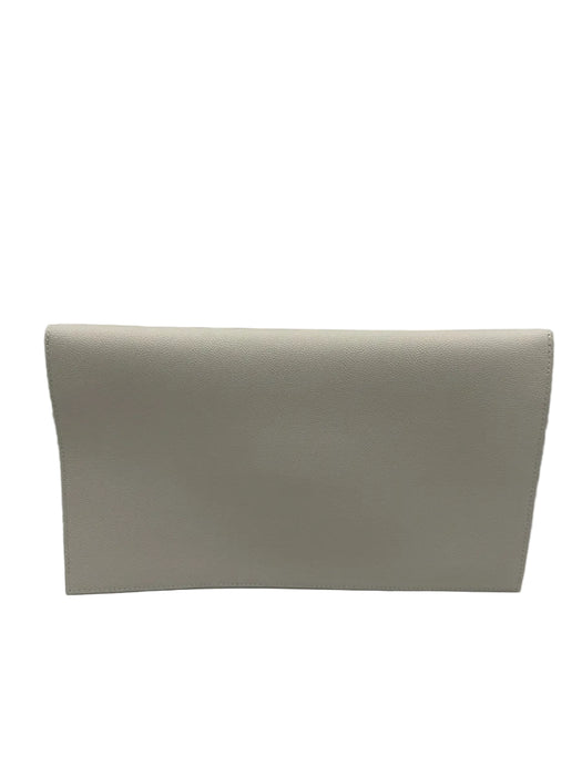 Saint Laurent White & Gold Caviar Leather Flap Logo Envelope Clutch Bag