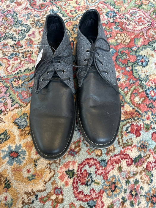 Steve Madden Shoe Size 11.5 Gray & Black Leather & Canvas Tweed Lace Up Loafers