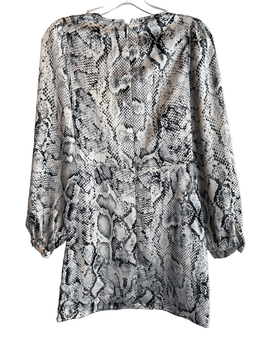 Zara Size S Ivory & Black Polyester Round Neck Back Zip Wrap Dress Dress