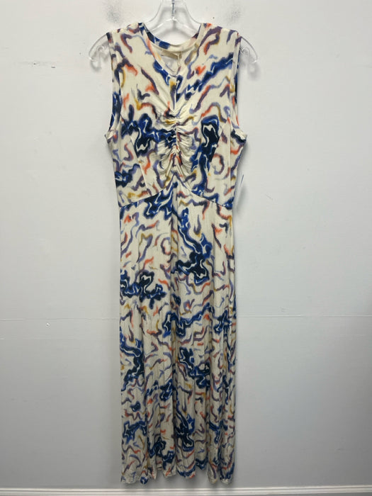 Ulla Johnson Size Medium Blue, Orange, White Rayon Blend Sleeveless Ruched Dress