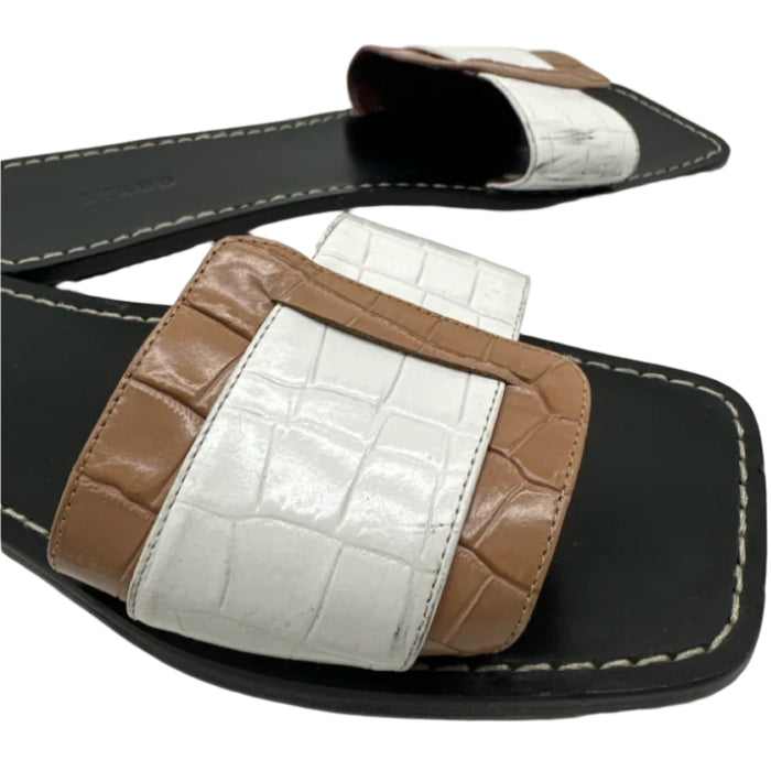 Staud Shoe Size 38 Black, Brown, White Embossed Leather Geometric Mule Sandals