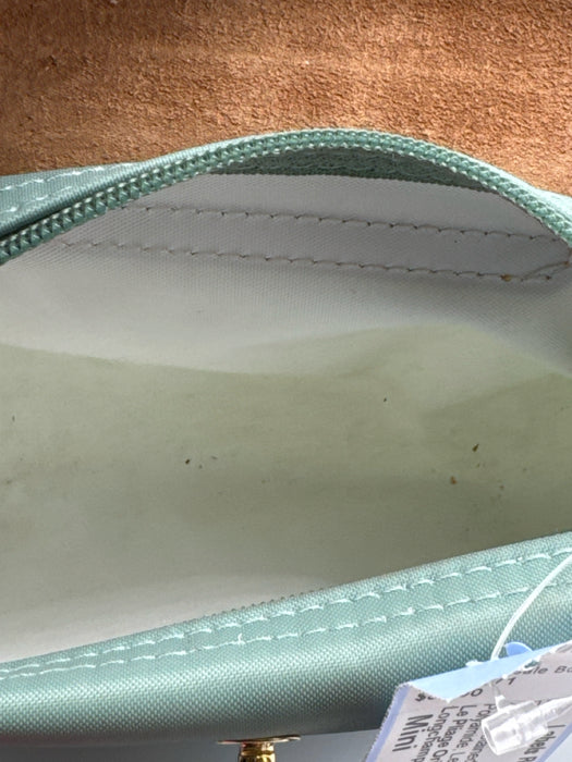 Longchamp Mint Green & Brown Polyamide Leather trim Zip Top Removable Strap Bag