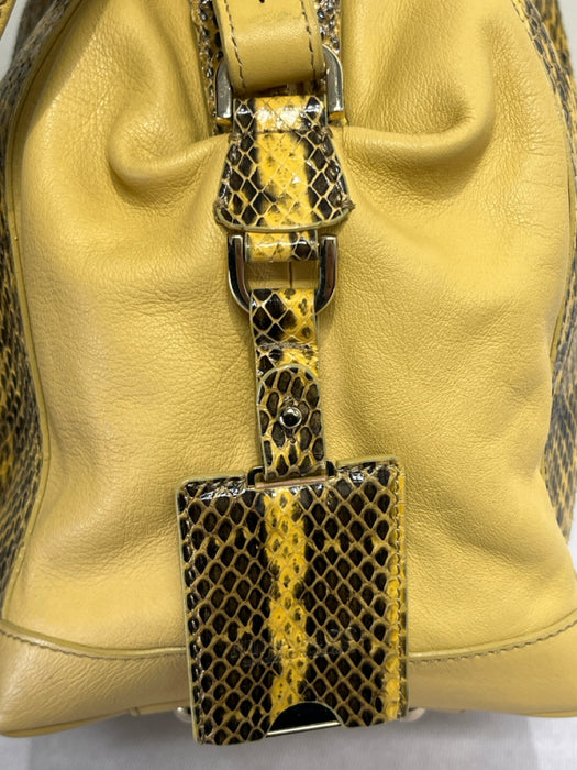 Nina Ricci Yellow & Black Leather Snake Skin Detail Gold Hardware Zip Close Bag