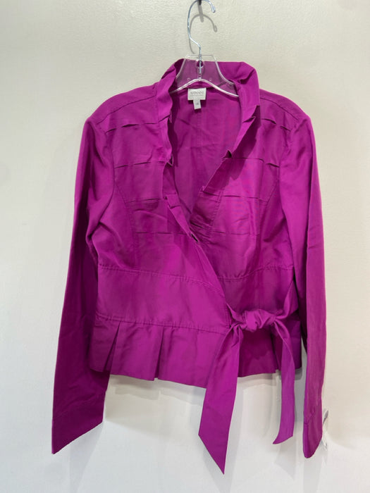 Armani Collezioni Size 10 Purple Cotton Ruffle Trim Pleat Detail Wrap Jacket