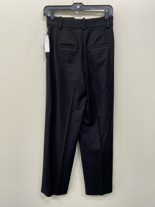 Massimo Dutti Size 2 Black Wool High Rise Pleated Straight Leg Pants