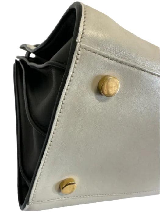 Saint Laurent White & Black Leather Top Handle Color Block Crossbody Strap Bag