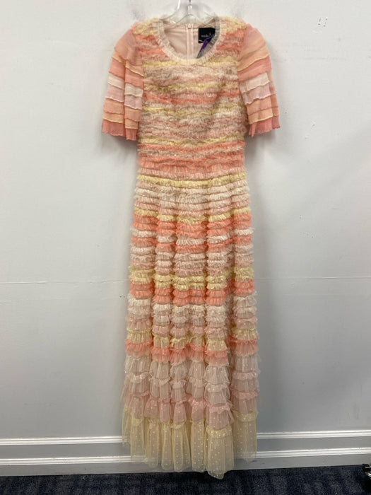Needle & Thread Size 4 Pink, Orange, Yellow Polyester Short Sleeve Ruffles Dress