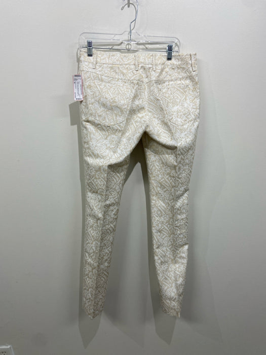 Dolce & Gabbana Size 42 White & Gold Cotton Blend Metallic Thread Floral Pants