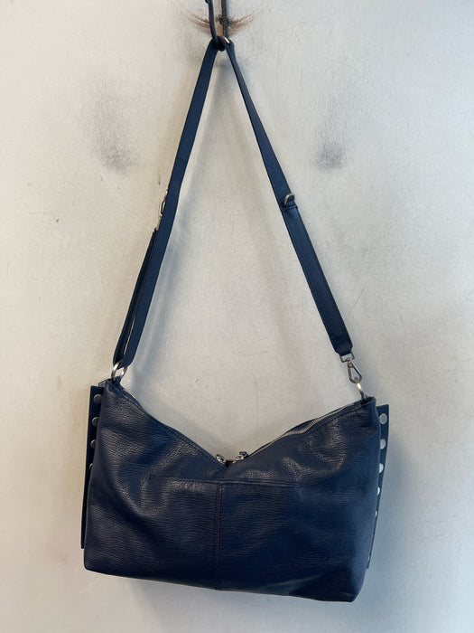 Hammitt Blue Leather Silver Hardware Zip Close Suede Lining Bag