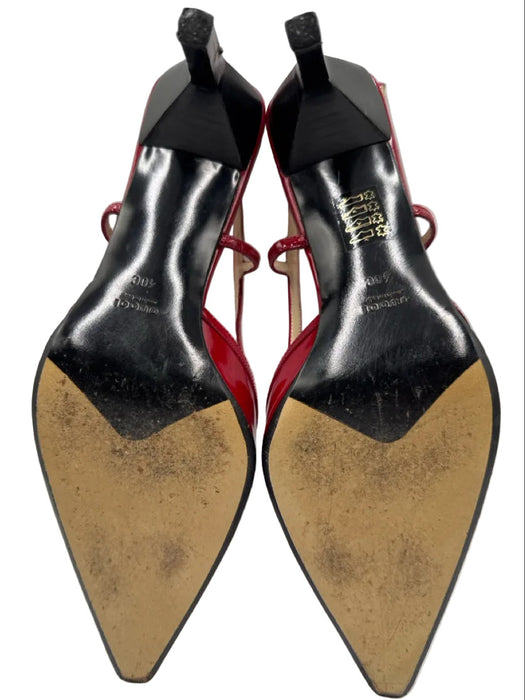 Gucci Shoe Size 40C Red Patent Leather Pointed Toe Gold Hardware Slingback Pumps