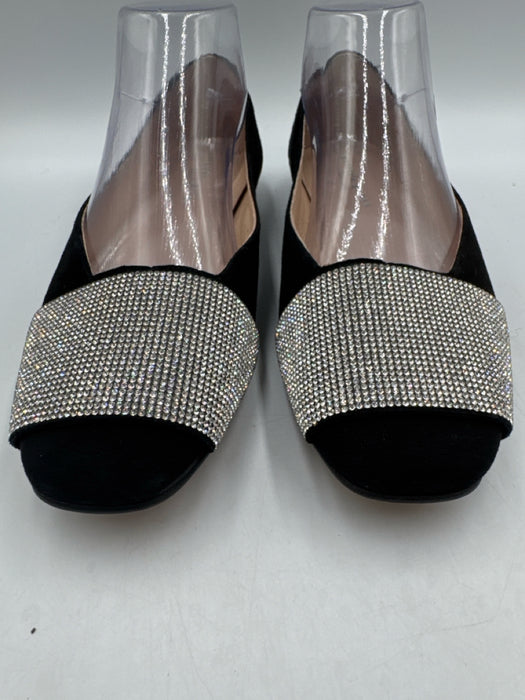 Patricia Green Shoe Size 9 Black & Silver Leather Upper Suede Rhinestone Flats