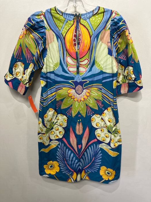 Marie Oliver Size XS Blue, Green & Yellow Cotton Short Puff Sleeve Floral Dress