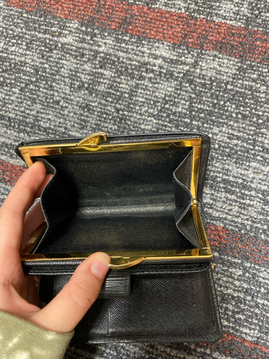 Louis Vuitton Black Leather Snap Closure Gold Hardware Textured Bi Fold Wallets
