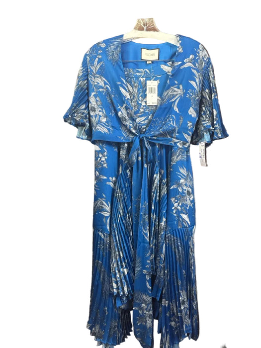 Alexis Size M Blue & White Polyester Botanical Print Pleated Skirt Set