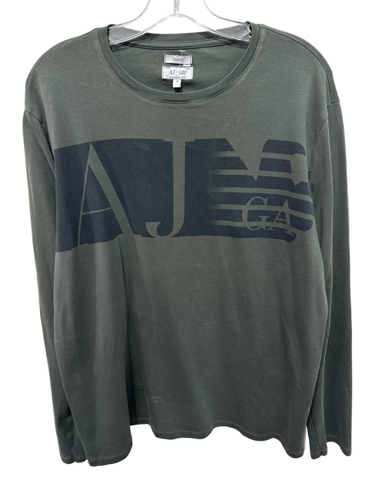 Armani Jeans Size XL Green & Black Cotton Blend logo T shirt Long Sleeve Shirt