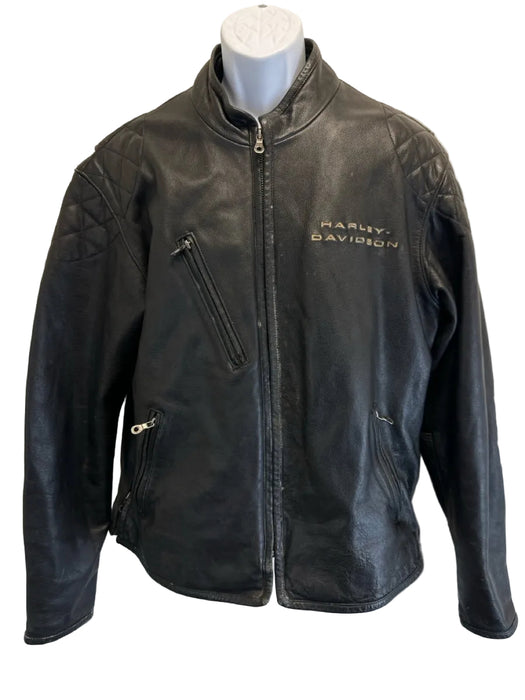 Harley Davidson Size L Black Leather Solid Moto Men's Jacket