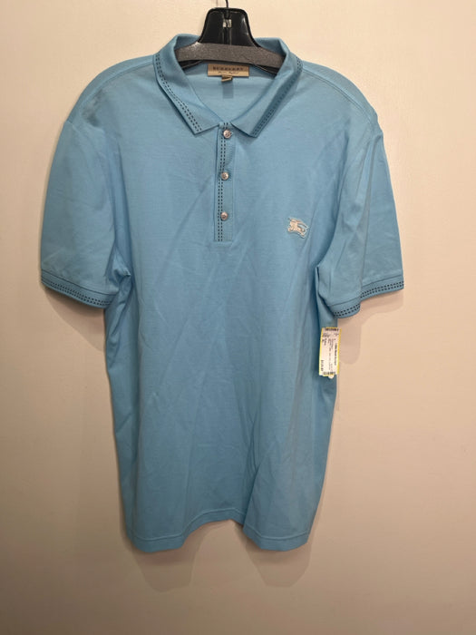 Burberry Size XL Light blue Cotton Solid Polo Men's Short Sleeve