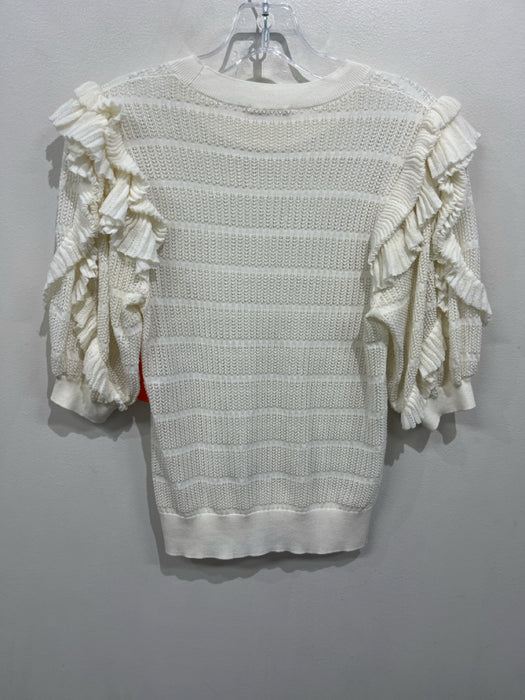 Ulla Johnson Size S Ivory Cotton & Nylon Open Knit Short Balloon Sleeve Top