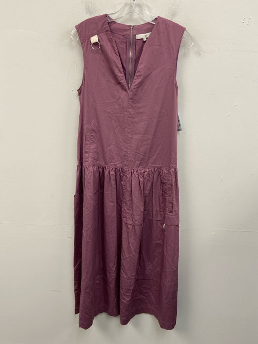 Tibi Size 2 Purple Cotton Sleeveless Cinch Waist Back Zip Pockets Dress