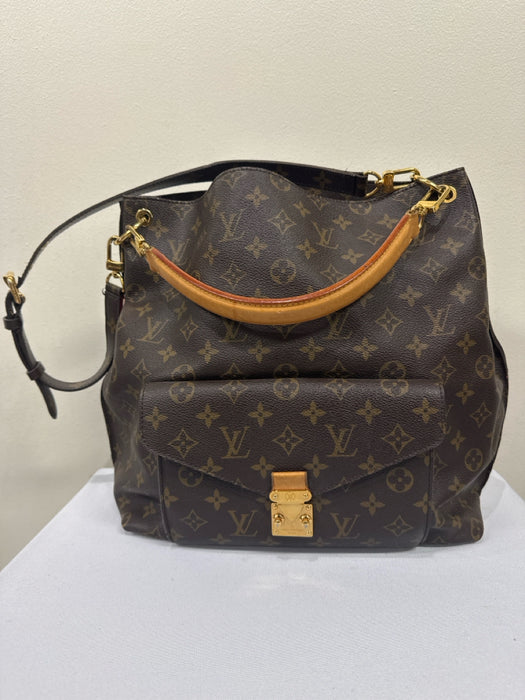 Louis Vuitton Brown Print Leather One Handle Hobo Gold Hardware Bag