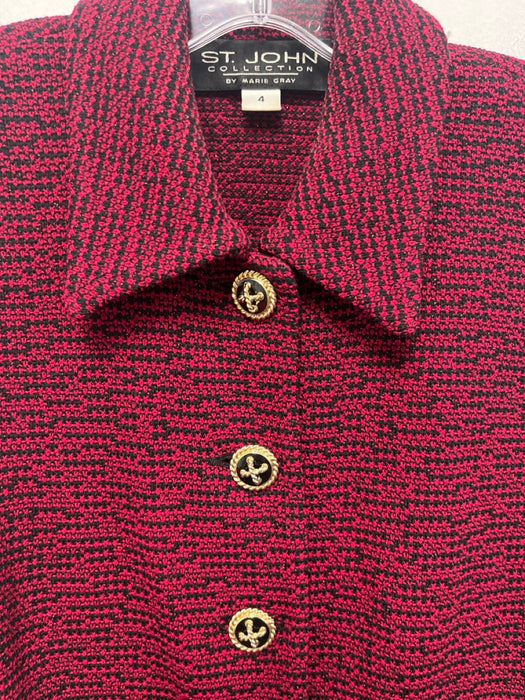 St. John Collection Size 4 Red & Black Wool & Rayon Long Sleeve Knit Jacket