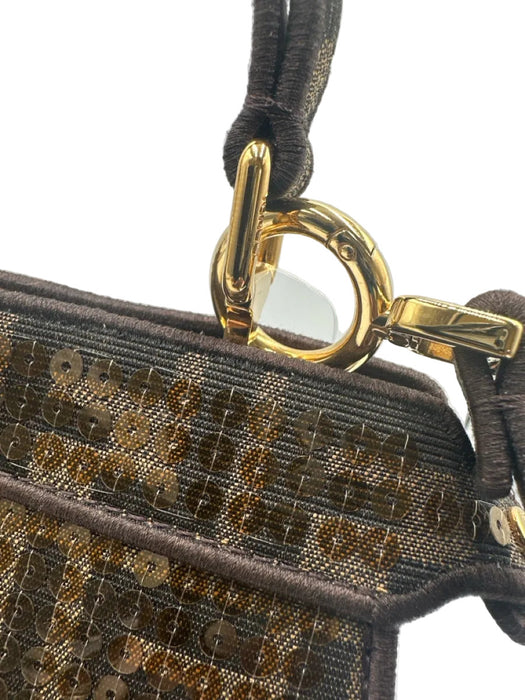 Fendi Brown Canvas Sequin Zucca Monogram Top Handle Crossbody Bag